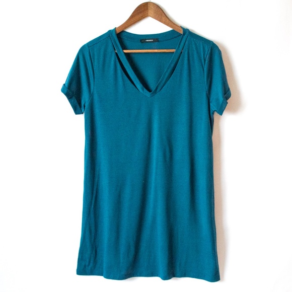 Forever 21 Touquise V-Neck Short Sleeve Dress - Picture 1 of 4